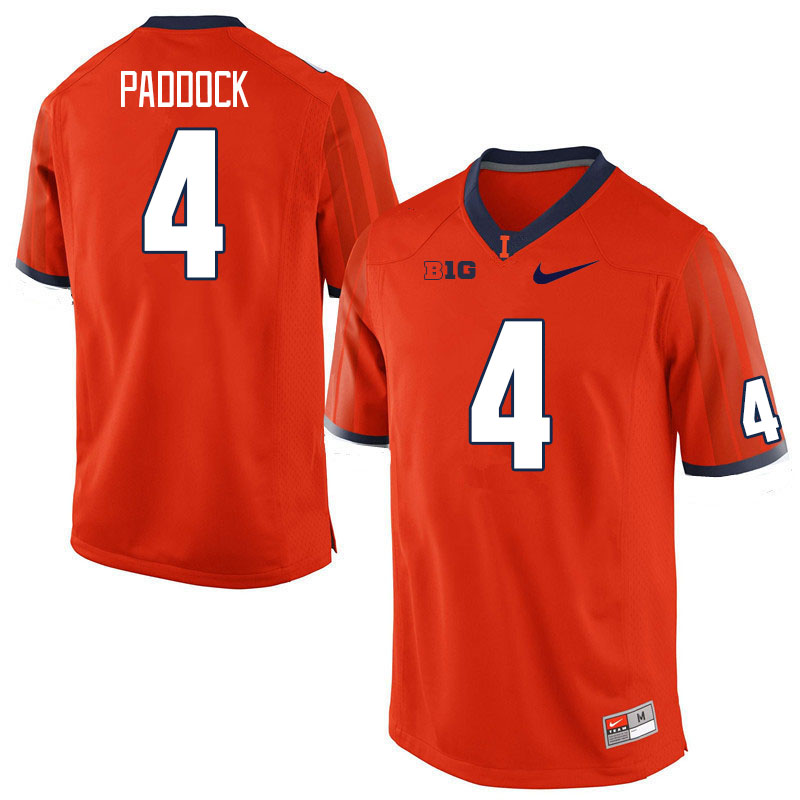 Men #4 John Paddock Illinois Fighting Illini College Football Jerseys Stitched Sale-Orange